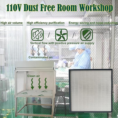 Air Flow Clean Bench Vertical Laminar Flow Hood Dust Free Room Workshop Particulate Filter with Aluminum Blade Fan 47x23x59in Working Area for Cleanliness Dust Free Work Console Desktop 110V