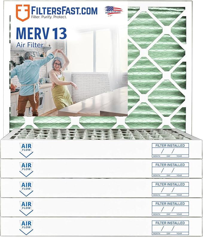 Filters Fast 18x25x2 Pleated Air Filter Merv 13, 2 Inch AC Furnace Air Filters, Made in the USA, Actual Size 17.75x24.75x1.75, 6 Pack