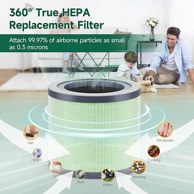 SAKEGDY TR-8080 Replacement Filter Compatible with Dreamegg TR-8080 Air Clean Purifier, Part No# RF001, 4-IN-1 Filtration with True HEPA Filter, 2 Pack
