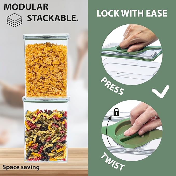 4-Pack Airtight Pantry Containers, 1.9 QT Clear SAN Food Storage Jars with Twist-Lock Lids, Detachable for Easy Cleaning, Stackable for Cereal, Pasta, Rice, Oats & Snacks White