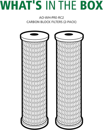 AO Smith 2.5"x10" 5 Micron Carbon Block Sediment Water Filter Replacement Cartridge - 2 Pack - For Whole House Filtration Systems - AO-WH-PRE-RC2