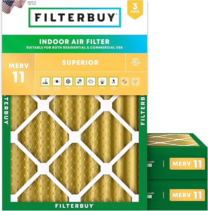 Filterbuy 23.25x29.25x4 Air Filter MERV 11 Superior Pet & Allergy Defense (3-Pack), Electrostatic Pleated HVAC AC Furnace Filters Replacement, Made in USA (Actual Size: 23.25 x 29.25 x 3.63)