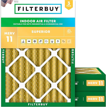 Filterbuy 23.25x29.25x4 Air Filter MERV 11 Superior Pet & Allergy Defense (3-Pack), Electrostatic Pleated HVAC AC Furnace Filters Replacement, Made in USA (Actual Size: 23.25 x 29.25 x 3.63)