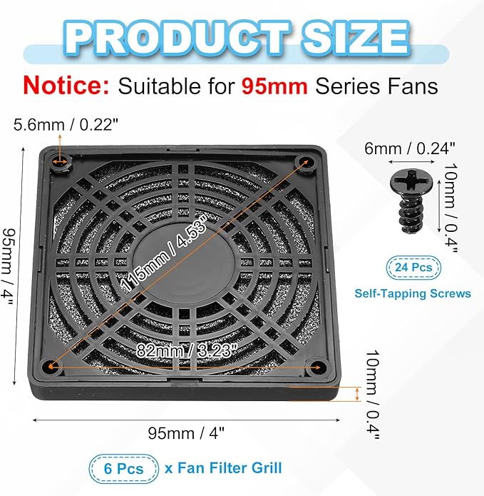 PATIKIL 90mm Fan Filter Grill, 6 Pcs Plastic Ventilation Dustproof Grill Cover Cooling Ventilator with Screws for Industry Workshop Computer Case Refrigerators Air Conditioning, Black