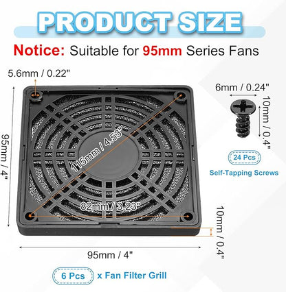 PATIKIL 90mm Fan Filter Grill, 6 Pcs Plastic Ventilation Dustproof Grill Cover Cooling Ventilator with Screws for Industry Workshop Computer Case Refrigerators Air Conditioning, Black