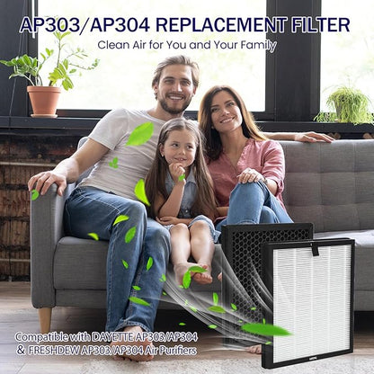 AP303 AP304 Replacement Filters 2 Pack, Compatible with DAYETTE AP303/AP304 Air Purifier, and Compatible with FRESHDEW AP303/AP304 Air Purifier, including H14 HEPA Layer and Activated Carbon Layer