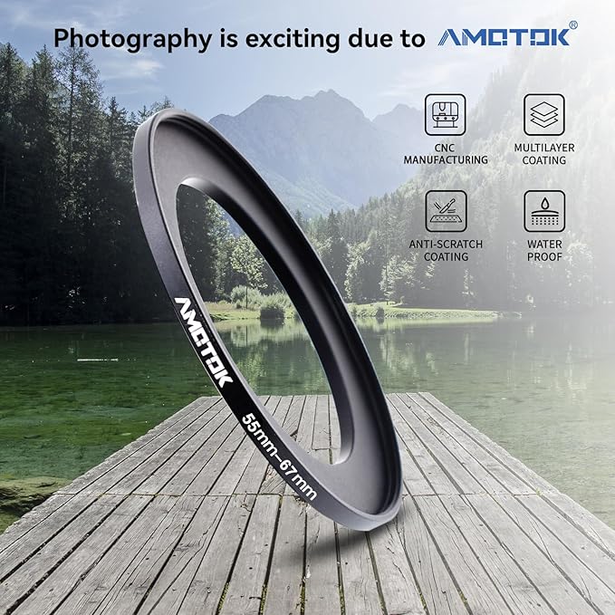55mm Lens to 67mm Camera Lens Adapter,55mm to 67mm Filter Step-up Ring Adapter Ring,Compatible All 67mm Filter Accessory