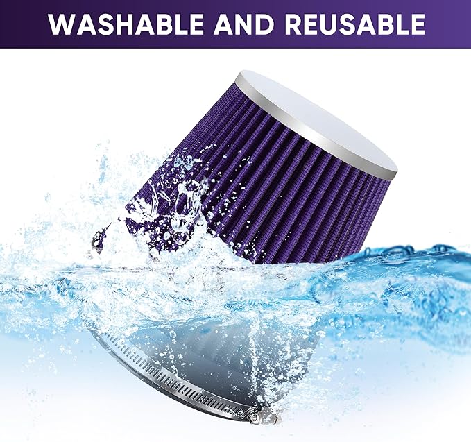 6" 152mm Cold Air Intake Filter Clamp-On Replacement High Flow Inlet Air Filter High Performance Washable Cone Filter 7" Tall Purple