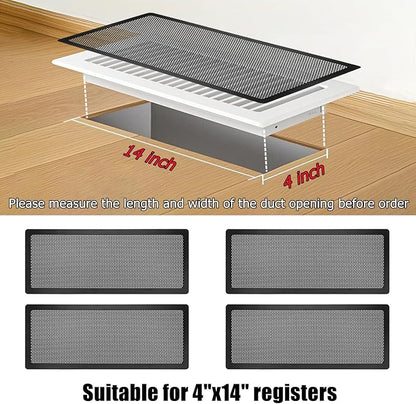 Floor Register Vent Cover, 4"x14" Magnetic Air Vent Screen Mesh Covers for Home Floor/Wall/Ceiling Registers Air Vent Filters, Black (4 Packs)