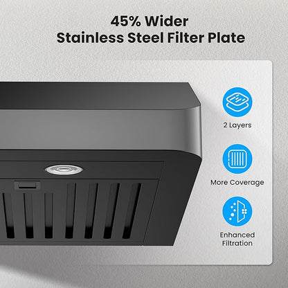 Range Hood 30 inch Under Cabinet, VIKIO HOME Hood Vents for Kitchen, Vent Hoods 30 inches with 980 CFM, 3 Speed Gesture Sensing, Teflon Coating, Non-stick and Easy to Clean, Black