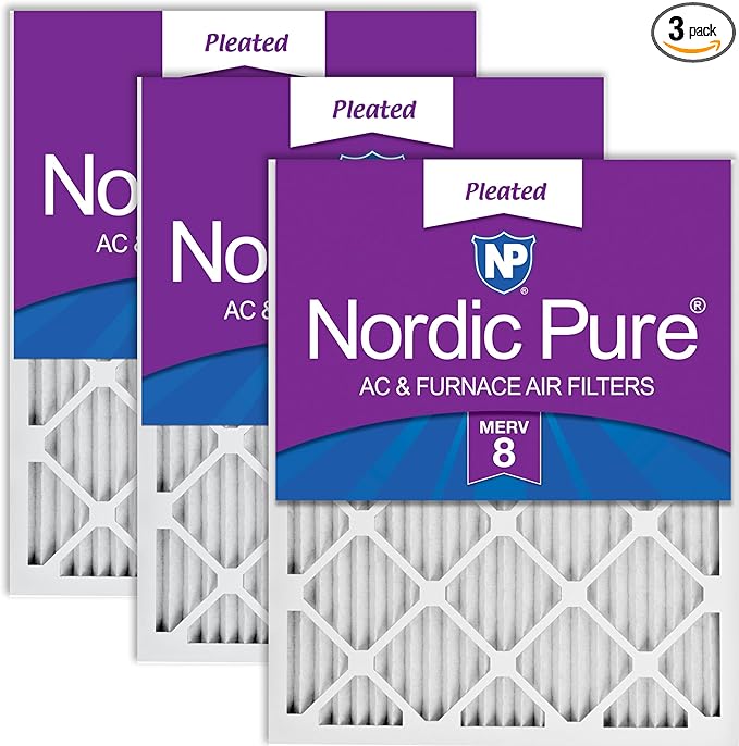 Nordic Pure 18x24x1 (Actual Size: 17 1/2 x 23 1/2 x 3/4) Pleated MERV 8 Air Filters 3 Pack