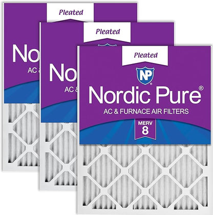 Nordic Pure 20x20x1 (Actual Size: 19 1/2 x 19 1/2 x 3/4) Pleated MERV 8 Air Filters 3 Pack