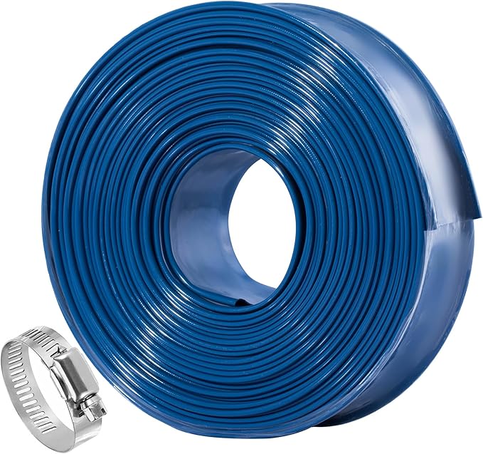Pool Backwash Hose 1 1/2 inch × 50 ft Thicken Blue Water Discharge Pipe Lay Flat Tubing Hose for Backwash Pool Filter, Drain Pool Pond Water (1.5in-50ft, Vinyl Tubing)