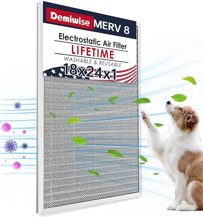 18x24x1 Air Filter, Washable & Reusable Aluminum AC/HVAC Furnace Electrostatic Filter, Lifetime Permanent Air Filter, Easy to Clean, Healthier Home or Office(Actual Size:17.50x23.50x0.82)