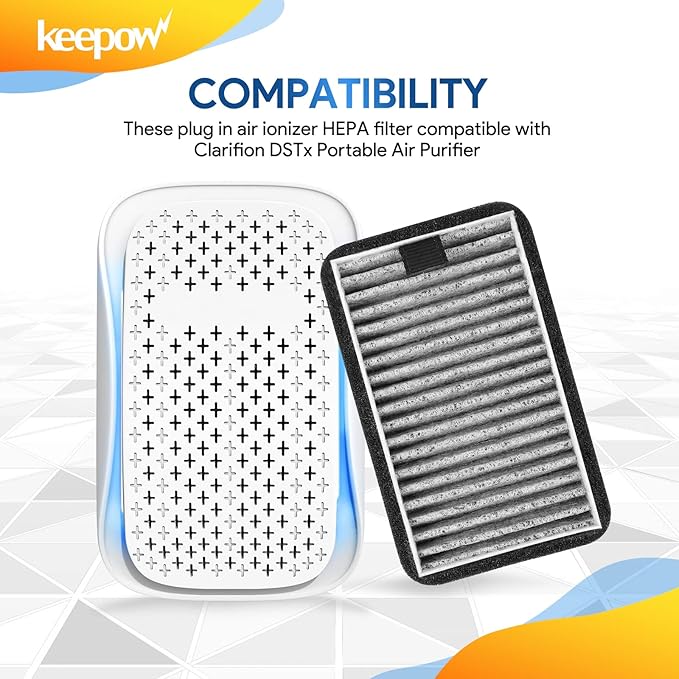 KEEPOW DSTx HEPA +Carbon Filters Replacement Compatible with Clarifion DSTx Mini Personal Portable Air Purifiers. Activated Carbon Filters for Bedroom and Pets. Works for Dust,4 Pack