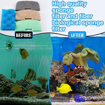 40 Pcs Aquarium Filters Set Compatible with 106/107 Replacement Filter Media Kit, Including Biological Sponge Foam, Ammonia/Phosphate/Nitrite Remover
