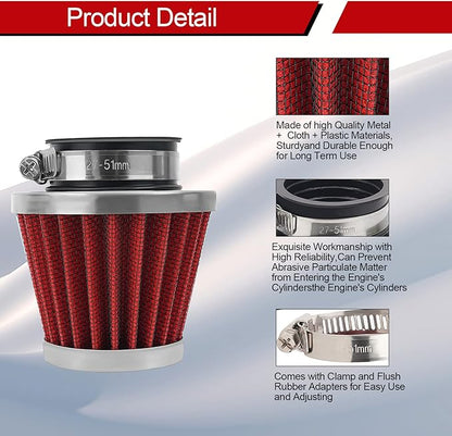 2PCS 42mm Universal Air Filter For GY6 125CC 150CC 200CC 250CC Dirt Bike ATV Quad Scooter Go Kart Compatible With Kawasaki Suzuki Yamaha PZ24 PZ30 Carburetor Moped Roketa Taotao for Motorcycle
