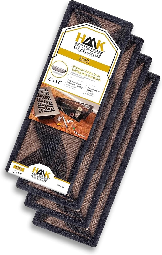 HAAK - Floor Vent Cover Trap, Durable Screen That Attaches Easily to Vent Covers for Home Floor, 4-Pack Air Vent Filters for Trapping Debris, Easy to Install and Remove, 4 x 12 inches Each