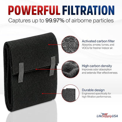Cut to Fit Activated Carbon Filter Sheet 10x49" Compatible with Honeywell Furnace HVAC, Universal Air Purifier Charcoal Filter Roll for HVAC, AC, Window, Range Hood by LifeSupplyUSA