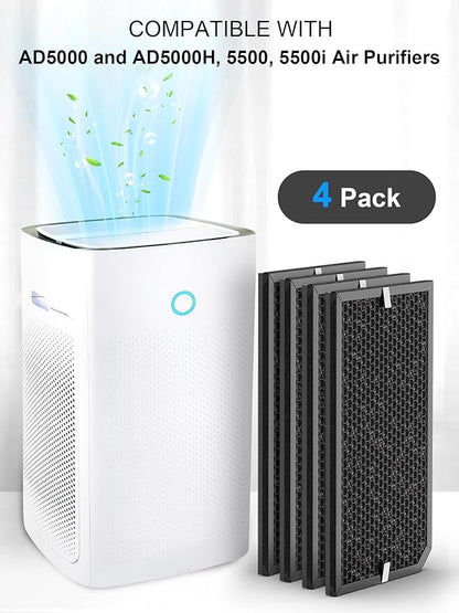 5000 Replacement Carbon Filter Compatible with Air Doctor 5000, 5000H, 5500, 5500i Air Purifiers, High-Capacity Large Granule Carbon Filter Compare to Part # ADF5006, 4-Pack