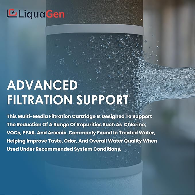 LiquaGen Activated Alumina + Carbon + KDF-55 Replacement Water Filter Cartridge – Helps Manage Fluoride, Chlorine & Taste, Refillable 2.5" x 10", 2.5" x 20", 4.5" x 10", 4.5" x 20" (4, 4.5" x 20")