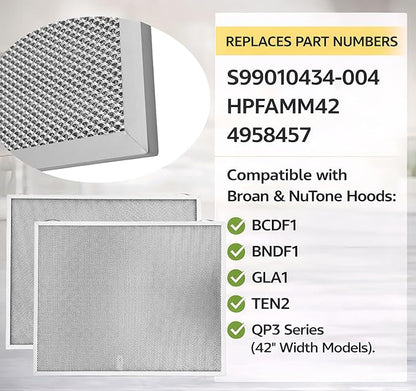 2-Pack S99010434-004 Range Hood Filter Grease Filter 4958457, HPFAMM42 Compatible with Broan Nutone Aluminum Mesh Filter Vent Kitchen Exhaust Screen 19.88" x 15.72" x 0.38"