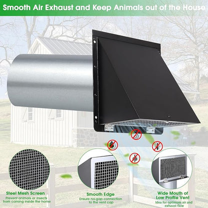 3 Inch Dryer Vent Cover Outside with Mesh and Damper,Wall Vent Exhaust Vent Cover,Metal Dryer Vent Hood Outdoor Exterior Vent Cover External Cap for Dryer Ducting/Range Hood/Laundry/AC Air Vent-Black