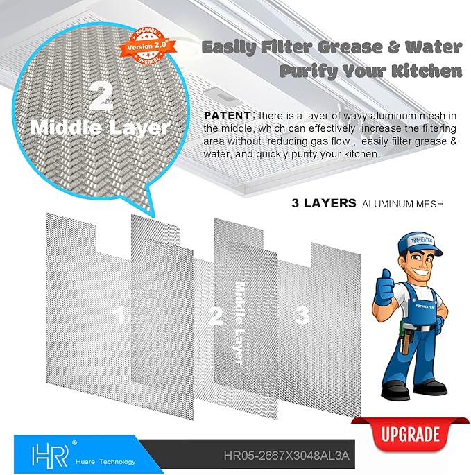 Updated W10169961A Range Hood Filter, Stove Vent Filter, Fits Whirlpool, Ikea, Kitchen Aid, Jenn Air, Aluminum Mesh Range Hood Grease Filters 10.5x12Inch, Hood Filters for Kitchen 2PCS