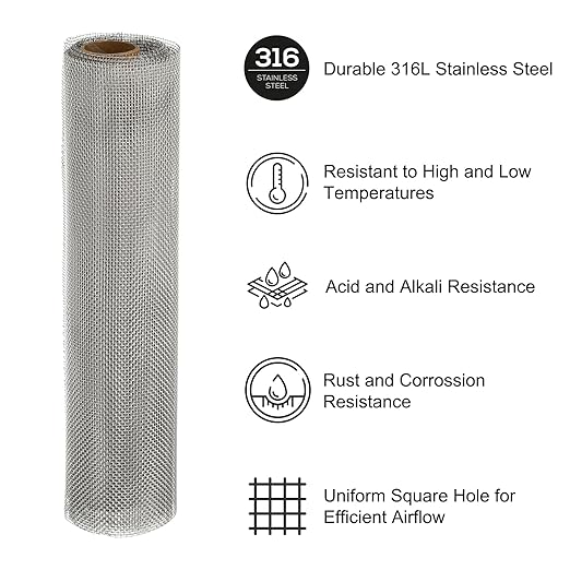 PATIKIL 40" L x 10" W Woven Wire Mesh, 14 Mesh 316L Stainless Steel Air Vent Filter Screen for Window Security Vent Cover Filtration Animals Fence