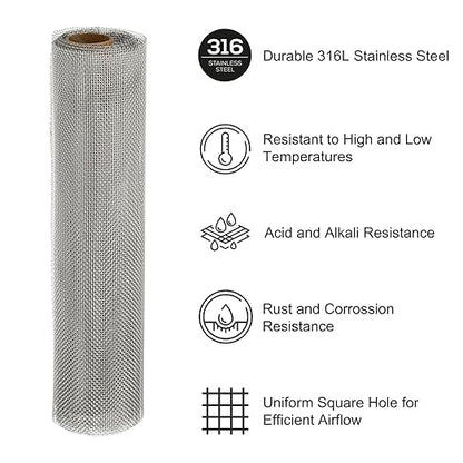 PATIKIL 40" L x 10" W Woven Wire Mesh, 14 Mesh 316L Stainless Steel Air Vent Filter Screen for Window Security Vent Cover Filtration Animals Fence