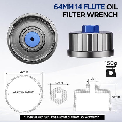 WORKPRO Oil Filter Wrench for Toyota Lexus..., 64mm 14 Flute Precision CNC Machined Aluminum Oil Filter Removal Tool for Toyota Camry, Tundra, Tacoma, 4Runner, RAV4 and More