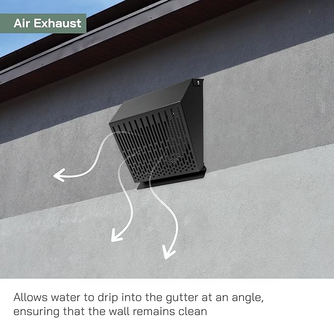 Vent Systems 6" Inch Exhaust Vent Cover with Rubber Gasket - Graphite Black Galvanized Steel - Robust Weatherproof Outdoor Air Exhaust Box - Duct or Surface Mounting - Rain and Snow Protection