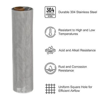 PATIKIL 40"L x 16"W Woven Wire Mesh, 40 Mesh 304 Stainless Steel Air Vent Filter Screen with Gloves for Window Security Vent Cover Filtration Animals Fence