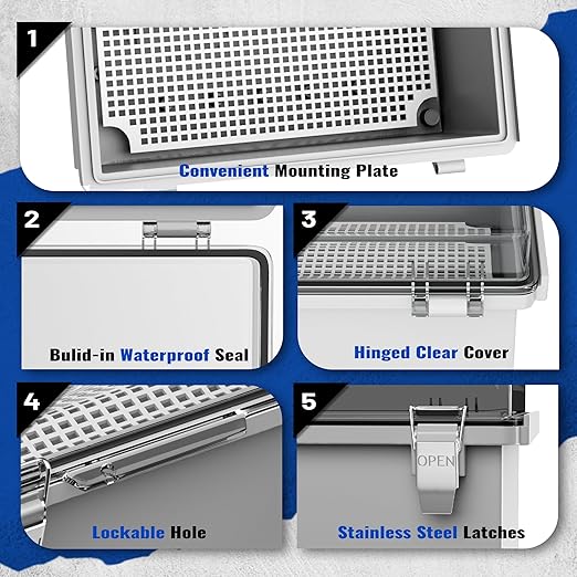 Outdoor Electrical Junction Box | IP67 Waterproof | Resistant ABS Material with Clear UV Coating Cover | Weatherproof Box for Outdoor, Garden, Deck, Patio