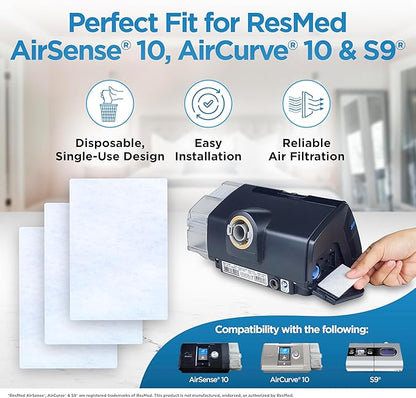 resplabs CPAP Filters for ResMed AirSense 10, AirCurve 10 & S9 Machines - Standard Disposable Filter Replacements - 60 Pack