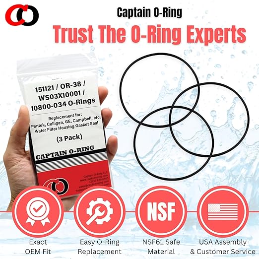 Captain O-Ring - Replacement 151121 / OR-38 / WS03X10001 / 10800-034 O-Rings for Pentek, Culligan, GE, Campbell, etc Water Filter Housing Gasket Seal (3 Pack)