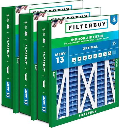 Filterbuy 20x25x5 Air Filter MERV 13 Optimal Smoke & Allergy Defense (3-Pack), Electrostatic Pleated HVAC AC Furnace Filters Replacement for Honeywell Return Grille (Actual Size: 18.38 x 23.38 x 3.69)