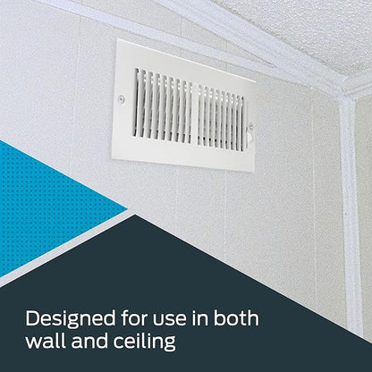 EZ-FLO 10 x 4 Inch (Duct Opening) Air Vent Cover for Wall or Ceiling, Two-Way Ventilation Register, Solid Steel HVAC Register Cover, White, 61609 (Pack of 2)