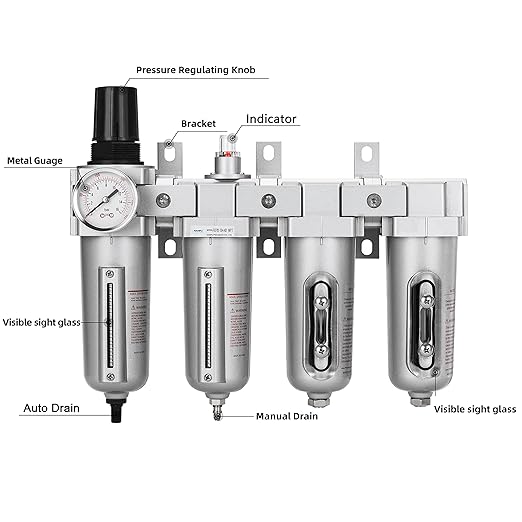 NANPU 1/2" NPT Industrial Grade 4 Stage Air Drying System - Particulate Filter, Coalescing Filter, Double Desiccant Dryers & Air Regulator, Metal Bowl, Auto Drain, for Paint Spray＆ Plasma Cutter