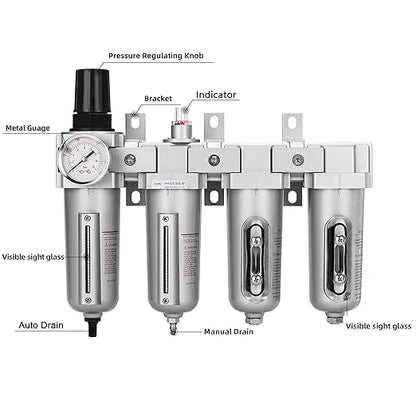 NANPU 3/4" NPT Industrial Grade 4 Stage Air Drying System - Particulate Filter, Coalescing Filter, Double Desiccant Dryers & Air Regulator, Metal Bowl, Auto Drain, for Paint Spray＆ Plasma Cutter