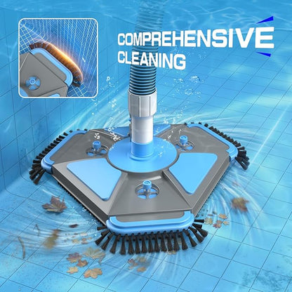 UIRWAY Upgrade Pool Vacuum Head with Side Brush & 360° Swivel Cuff, 1-1/2" x 40 Ft Heavy Duty Manual Kink-Resistant Vacuum Hoses, Weighted Triangular Shape for Inground & Above Ground Pool(No Pole)