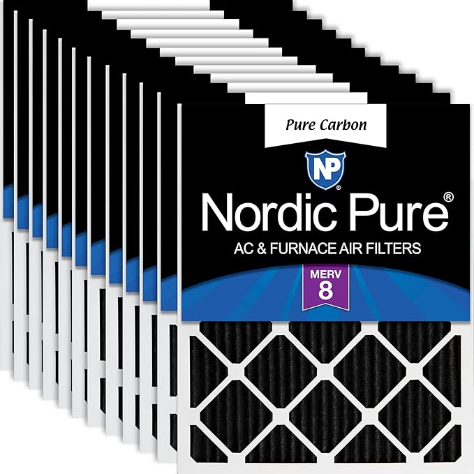 Nordic Pure 16x25x1 (Actual Size: 15 1/2 x 24 1/2 x 3/4) Pure Carbon Pleated Odor Reduction Furnace Air Filters 12 Pack