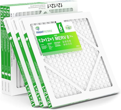 12x12x1 Air Filter 6 Pack, Durable MERV 8 Pleated Home HVAC AC Furnace Filters, Lightweight Compact Air Conditioner Filter Replacement