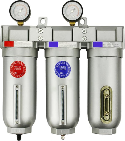 1" Inline Compressed Air Filter Desiccant Dryer Moisture Separator Trap Combo
