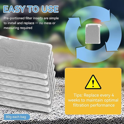 A1384 Activated Carbon Inserts for AquaClear 50 Filter, Aquariu Filter Replacement Media for Fluval up to 30-50 Gallons Aquariums, Fish Tank Activated Charcoal for Remove Odors, 6 Pack(80g/Bag)