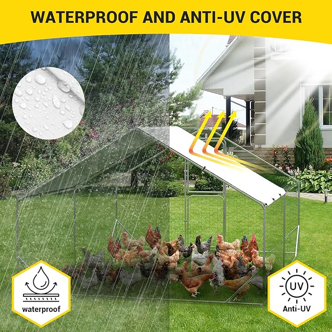 9.8X13.1x6.6FT, Large Walk in Chicken Run Pen Cage, Metal Coop Clearance with Double Door, Chicken Runs for Yard with Cover, Outdoor Cages for Chickens and Range Poultry, Large Chicken Coops