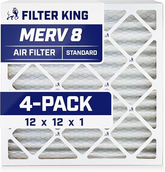 Filter King 12x12x1 Air Filter | 4-PACK | MERV 8 HVAC Pleated A/C Furnace Filters | MADE IN USA | Actual Size: 12 x 12 x .75"