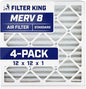 Filter King 12x12x1 Air Filter | 4-PACK | MERV 8 HVAC Pleated A/C Furnace Filters | MADE IN USA | Actual Size: 12 x 12 x .75"
