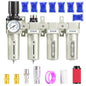 TAILONZ PNEUMATIC 0-240PSI 3/4 Inch NPT Industrial Grade 4 Stage Air Drying System, Particulate Filter, Coalescing Filter, Double Desiccant Dryer 5 Micron Filter +0.01 Micron Filter (Manual Drainage)