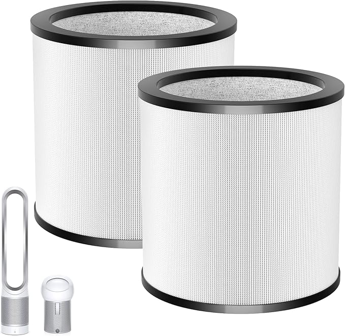 Updated TP01 Filter, 360 Glass HEPA Filter Replacement for Dyson Air Purifier Pure Cool Link TP01 TP02 TP03 AM11 Tower Fan, Pure Cool Me BP01 Personal Purifying Fan, Compare to 968126-03,2 Pack,Black